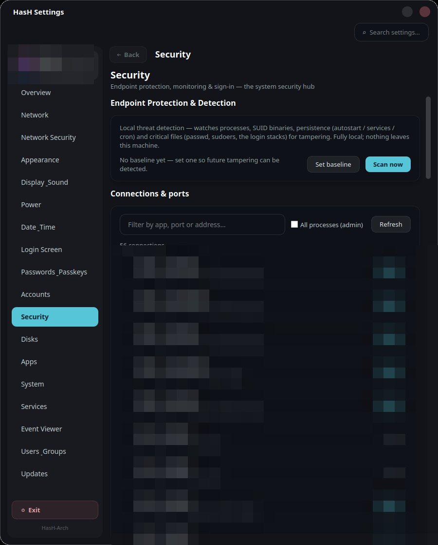 HasH Settings — security & monitoring hub